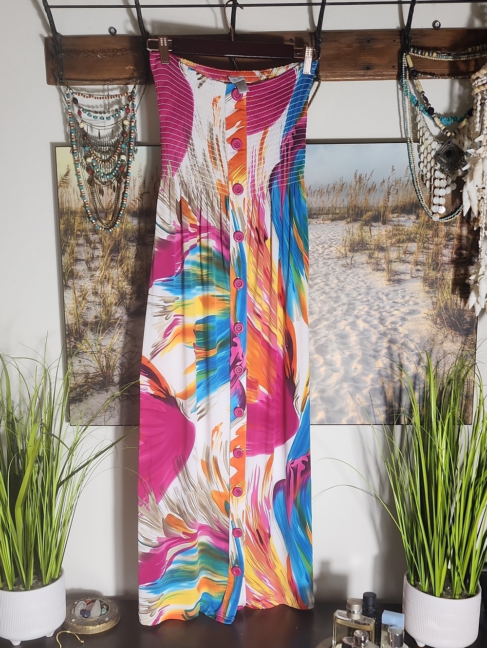 Cache Multicolor Dress with Pink, Blue & Orange